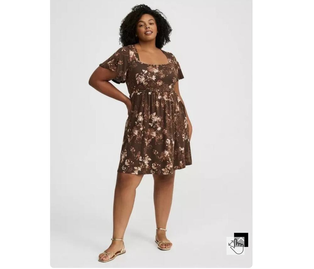 Torrid 2 Women 2x Brown Foliage Floral Soft Flutter Sleeve Skater mini Dress